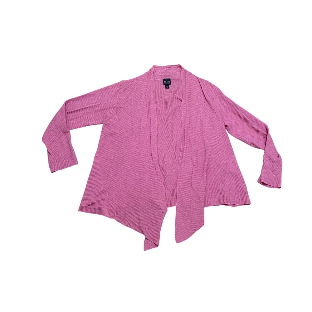Eileen Fisher Women's M Pink Linen Ribbed Open Front Draped Cardigan Sweater